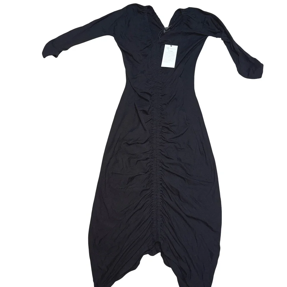 Zero + Maria Cornejo Sim Jersey Black Ruched V-Neck Midi Dress NWT LBD
